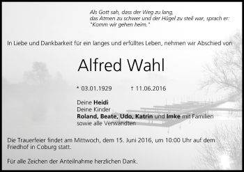 Anzeige von Alfred Wahl von MGO