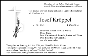 Anzeige von Josef Kröppel von MGO