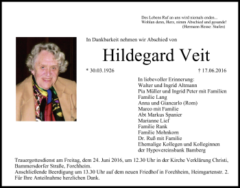 Anzeige von Hildegard Veit von MGO