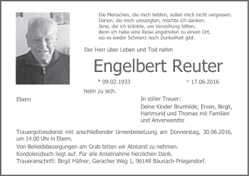 Anzeige von Engelbert Reuter von MGO