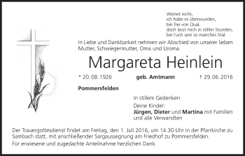 Anzeige von Margareta Heinlein von MGO