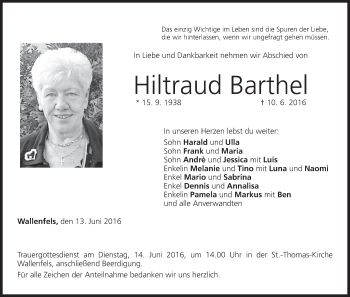 Anzeige von Hiltraud Barthel von MGO