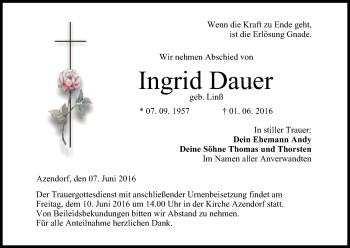 Anzeige von Ingrid Dauer von MGO