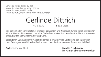 Anzeige von Gerlinde Dittrich von MGO