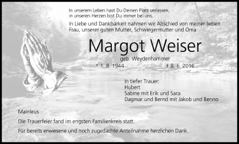 Anzeige von Margot Weiser von MGO