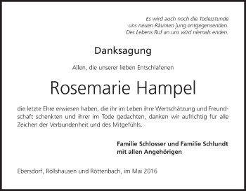 Anzeige von Rosemarie Hampel von MGO