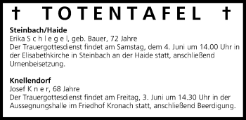 Anzeige von Totentafel vom 03.06.2016 von MGO