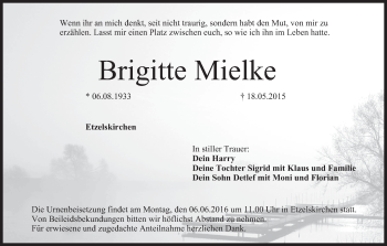 Anzeige von Brigitte Mielke von MGO