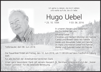 Anzeige von Hugo Uebel von MGO