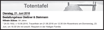 Anzeige von Totentafel vom 21.06.2016 von MGO