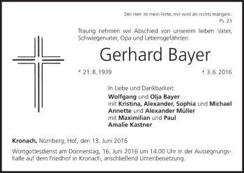 Anzeige von Gerhard Bayer von MGO