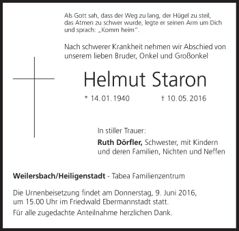 Anzeige von Helmut Staron von MGO