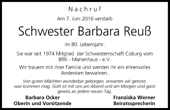 Anzeige von Barbara Reuß von MGO
