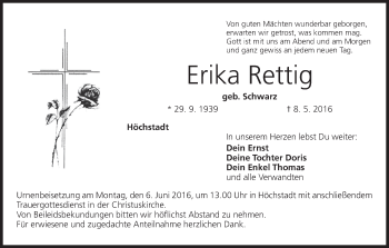 Anzeige von Erika Rettig von MGO