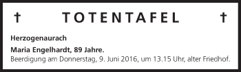 Anzeige von Totentafel vom 09.06.2016 von MGO