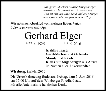 Anzeige von Gerhard Elger von MGO