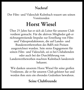 Anzeige von Horst Wiesel von MGO