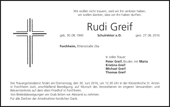 Anzeige von Rudi Greif von MGO