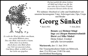 Anzeige von Georg Sünkel von MGO