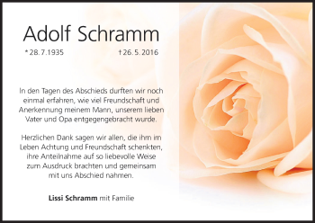 Anzeige von Adolf Schramm von MGO