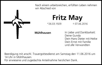 Anzeige von Fritz May von MGO