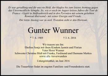 Anzeige von Gunter Wunner von MGO