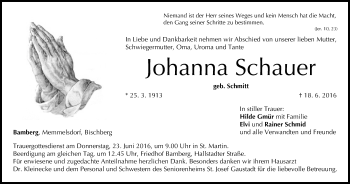 Anzeige von Johanna Schauer von MGO
