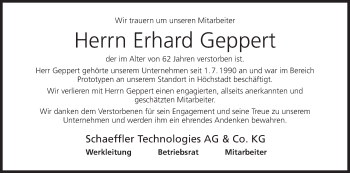 Anzeige von Erhard Geppert von MGO