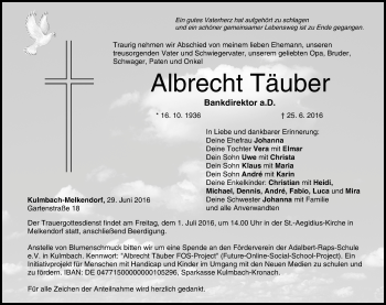 Anzeige von Albrecht Täuber von MGO