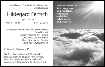 Anzeige von Hildegard Fertsch von MGO
