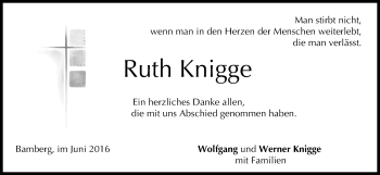 Anzeige von Ruth Knigge von MGO