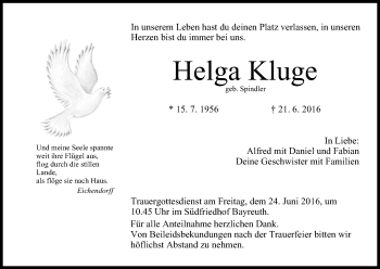 Anzeige von Helga Kluge von MGO