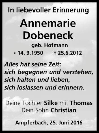 Anzeige von Annemarie Dobeneck von MGO