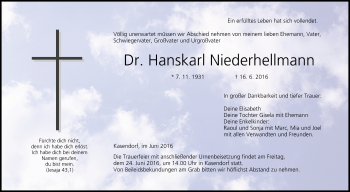 Anzeige von Hanskarl Niederhellmann von MGO