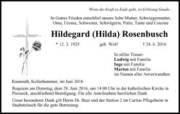 Anzeige von Hildegard Rosenbusch von MGO