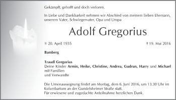Anzeige von Adolf Gregorius von MGO