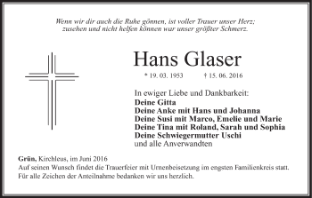 Anzeige von Hans Glaser von MGO