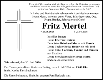 Anzeige von Fritz Mertel von MGO