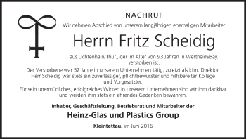 Anzeige von Fritz Scheidig von MGO