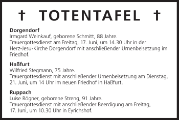 Anzeige von Totentafel vom 16.06.2016 von MGO