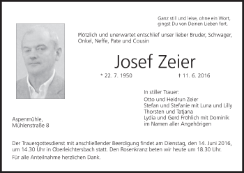 Anzeige von Josef Zeier von MGO