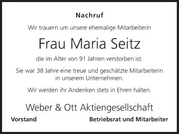 Anzeige von Maria Seitz von MGO