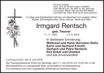 Anzeige von Irmgard Rentsch von MGO