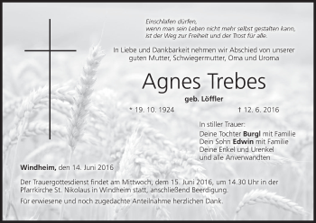 Anzeige von Agnes Trebes von MGO