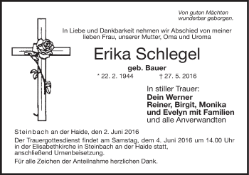 Anzeige von Erika Schlegel von MGO