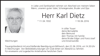 Anzeige von Karl Dietz von MGO
