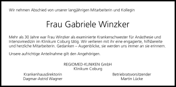 Anzeige von Gabriele Winzker von MGO