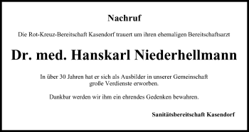 Anzeige von Hanskarl Niederhellmann von MGO