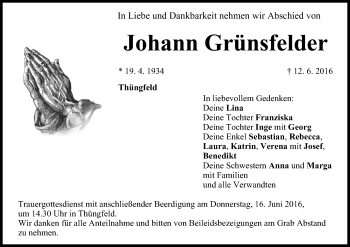 Anzeige von Johann Grünsfelder von MGO