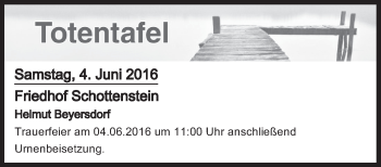 Anzeige von Totentafel vom 04.06.2016 von MGO